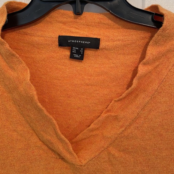 Atmosphere v-neck split him drop shoulder orange sweater wool blend - Picture 3 of 4